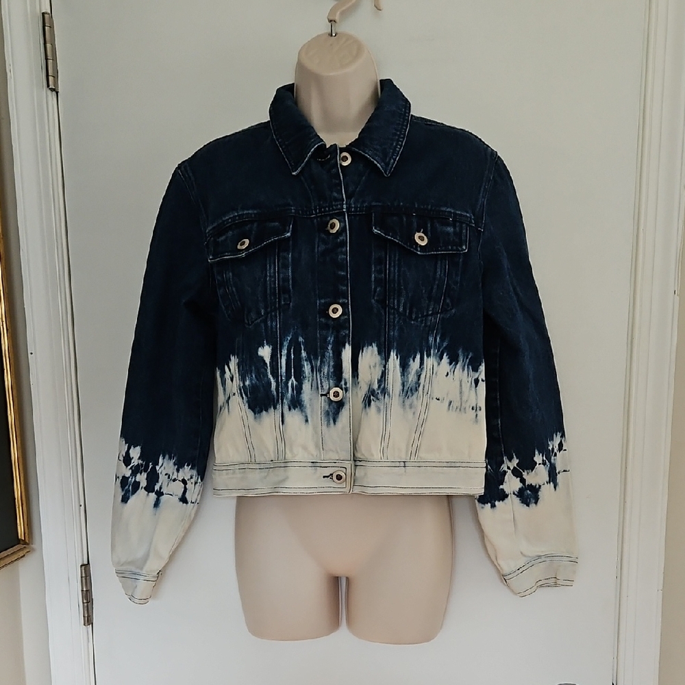 Vintage Carolina Blues Bleached Cropped Denim Jean Jacket Size M